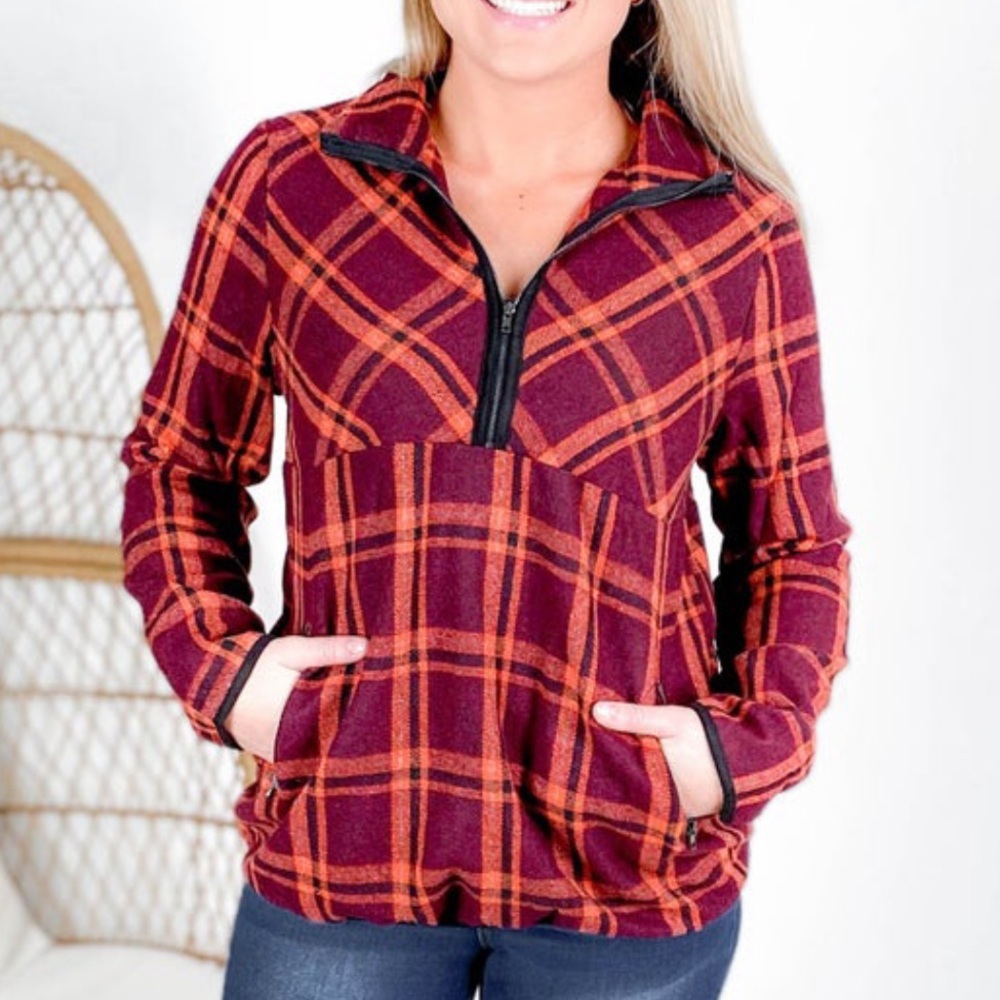 Half zip plaid pullover